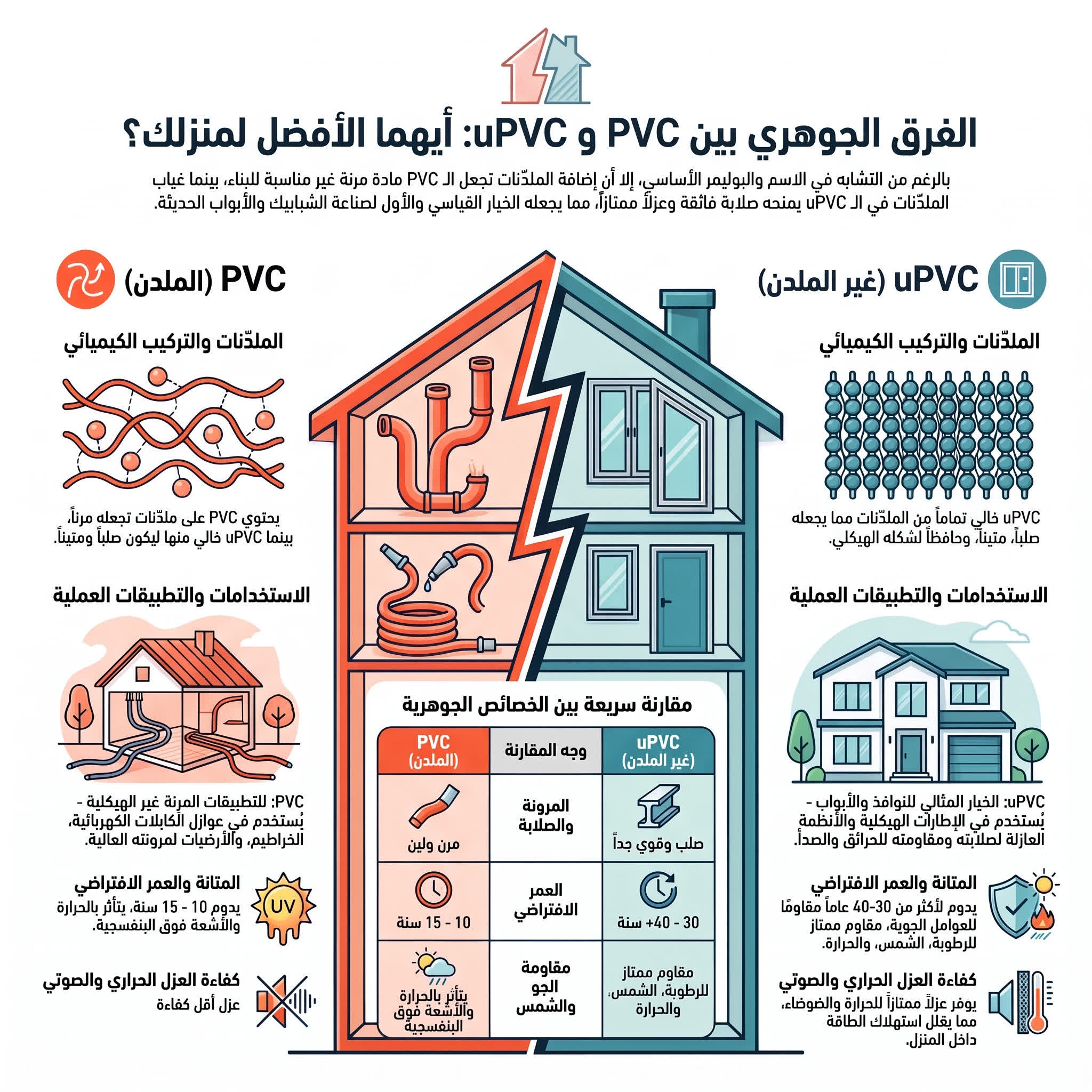 الفرق الجوهري بين pvc و upvc : أيهما الأفضل لمنزلك ؟